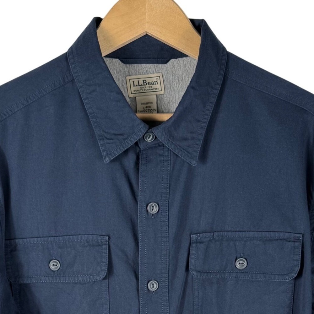 LL Bean Jersey Lined Cotton Work Shirt Mens L REG Navy Blue 275555